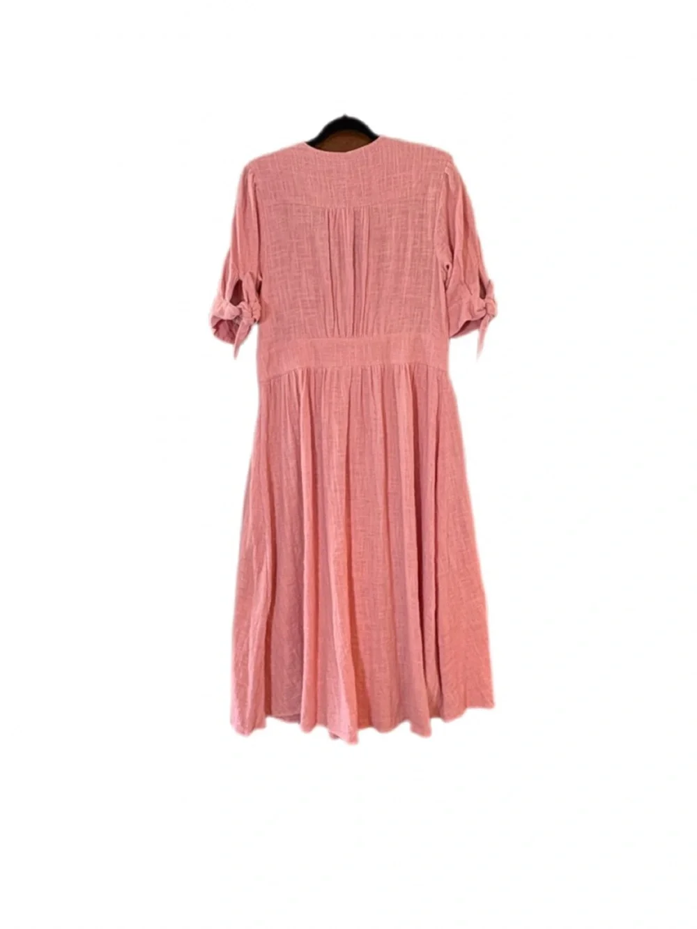 Free People Peach Button Front Midi Dress Tie Sleeve Size L NWT - Picture 3 of 9